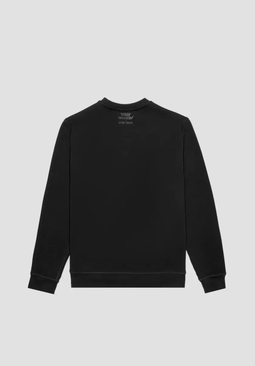 Antony Morato Noir Homme Sweat-Shirt Regular Fit En Coton Mélangé Doux Avec Imprimé Space Invaders Sweat-Shirts - 4
