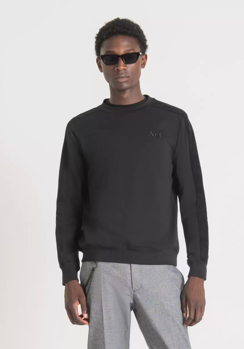 Noir Antony Morato Sweat-Shirt Regular Fit En Tissu De Coton Mélangé Doux Avec Logo Brodé Sweat-Shirts Homme
