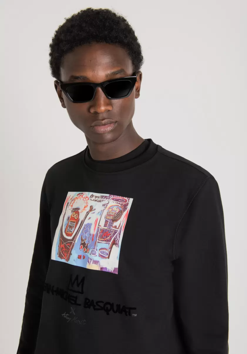 Noir Antony Morato Sweat-Shirt Regular Fit En Coton Mélangé Stretch Avec Impression Basquiat Sweat-Shirts Homme - 2