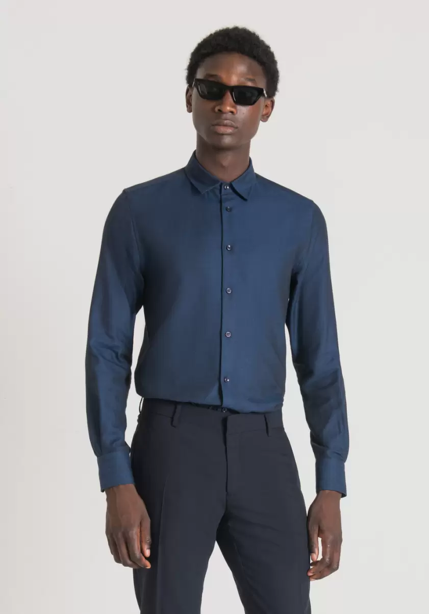 Homme Encre Bleu Chemise Slim Fit « Napoli » 100 % Coton Soft-Touch Chemises Antony Morato - 1