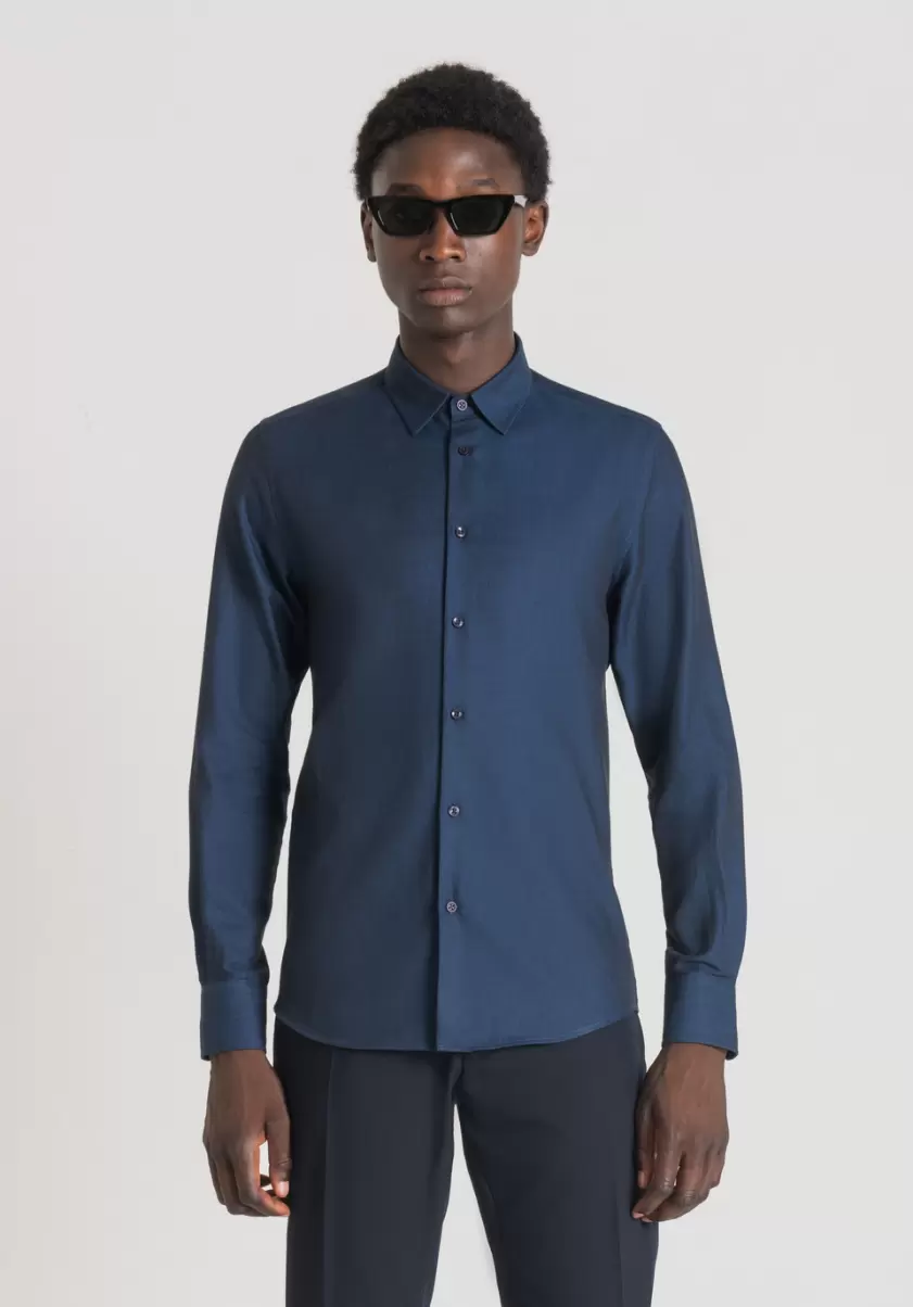 Homme Encre Bleu Chemise Slim Fit « Napoli » 100 % Coton Soft-Touch Chemises Antony Morato - 2