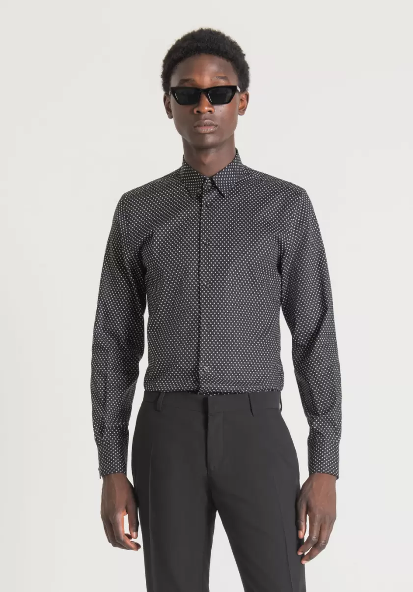 Noir Chemises Chemise Slim Fit « Napoli » En Pur Coton Imprimé Homme Antony Morato - 1