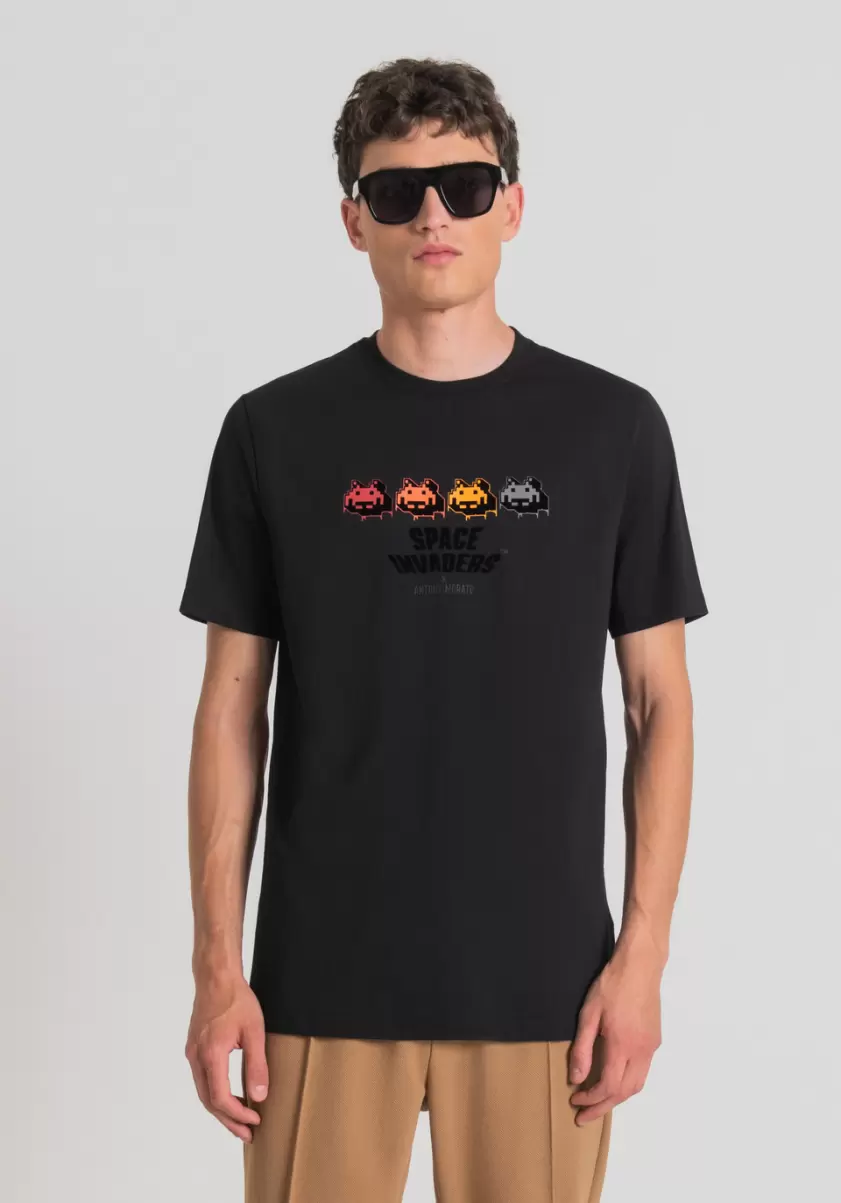 Homme T-Shirts Et Polos T-Shirt Regular Fit 100 % Coton Avec Imprimé Space Invaders Noir Antony Morato - 1