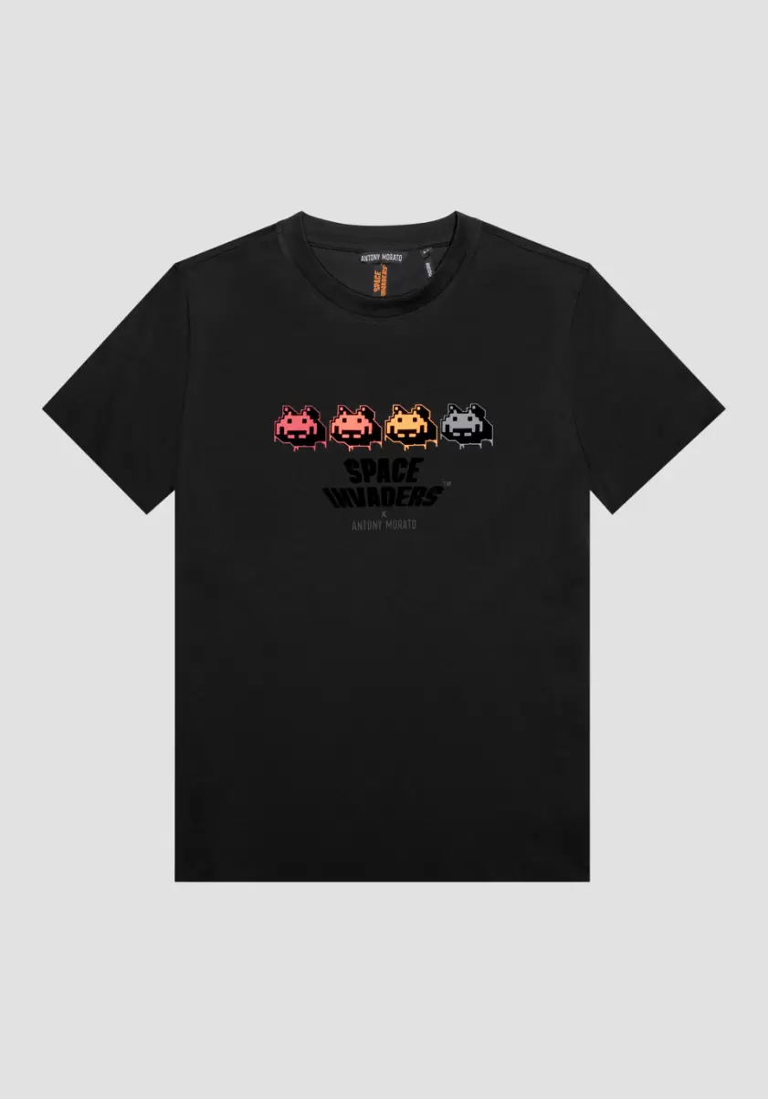 Homme T-Shirts Et Polos T-Shirt Regular Fit 100 % Coton Avec Imprimé Space Invaders Noir Antony Morato - 3