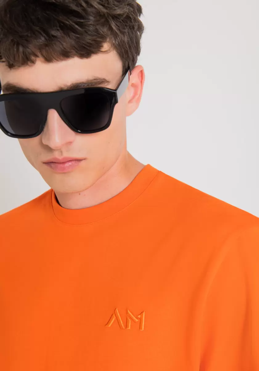 Antony Morato T-Shirt Oversize 100 % Coton Avec Logo Brodé Orange T-Shirts Et Polos Homme - 2
