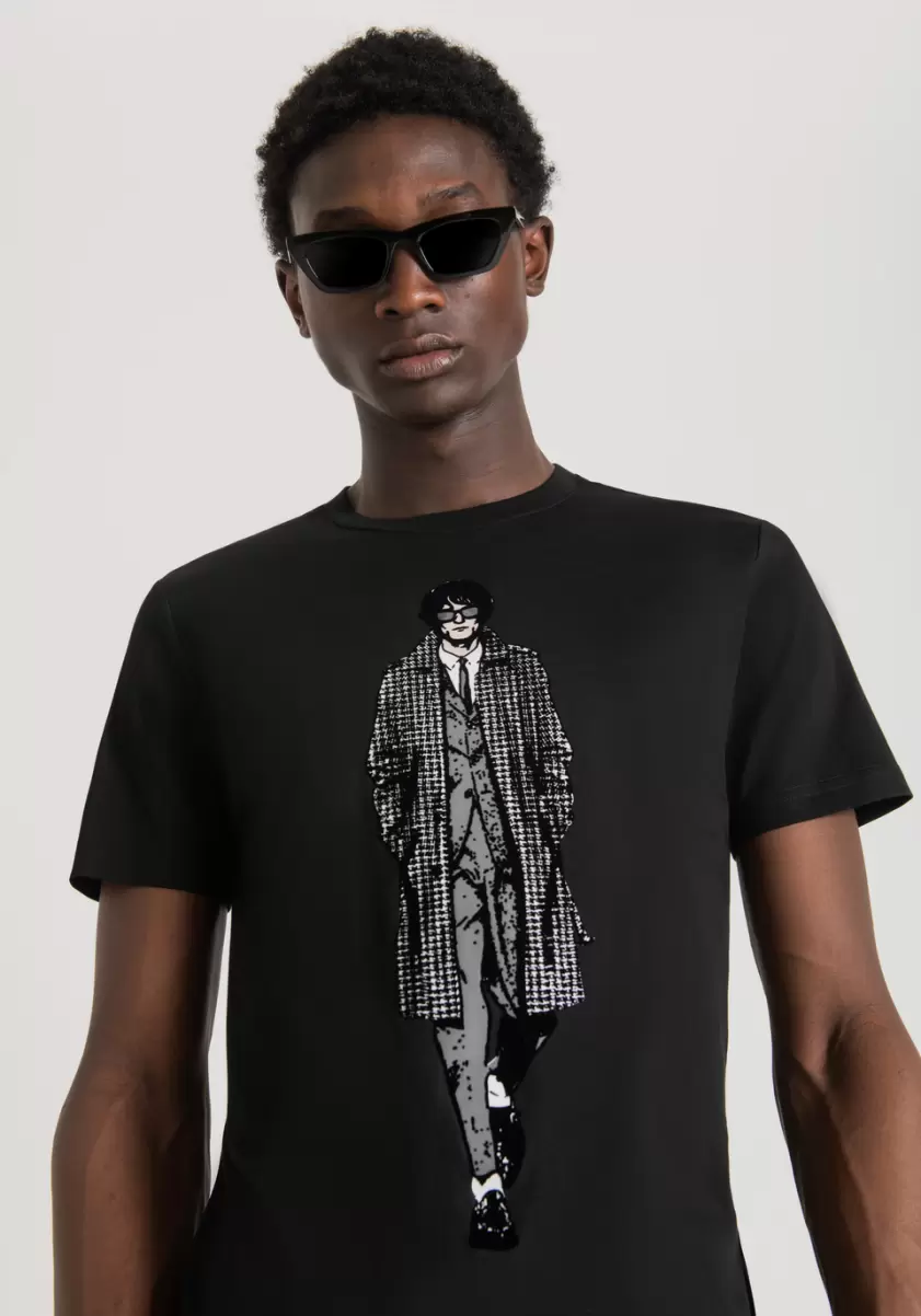 Antony Morato T-Shirts Et Polos Homme T-Shirt Slim Fit En Pur Coton Avec Impression Sur Le Devant Noir - 2