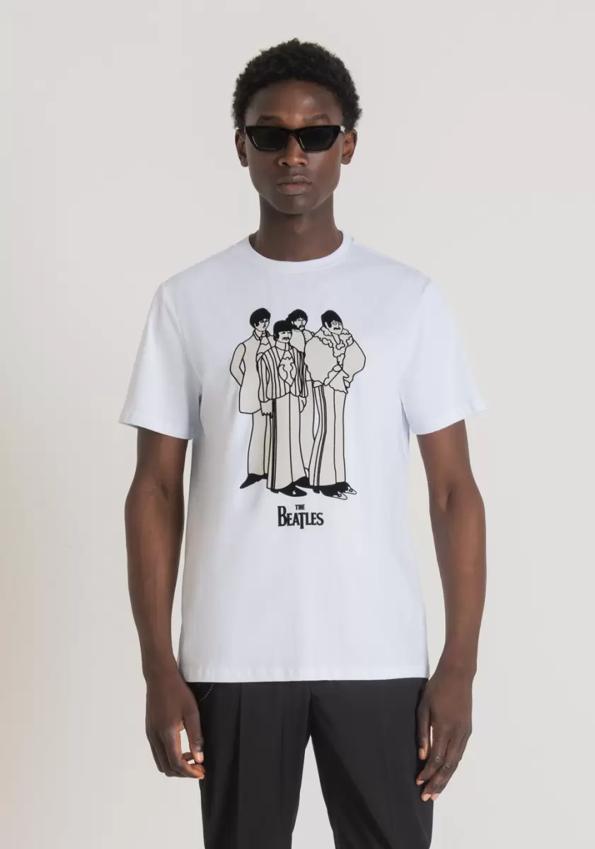 Homme T-Shirts Et Polos T-Shirt Regular Fit 100 % Coton Avec Imprimé « The Beatles » Blanc Antony Morato