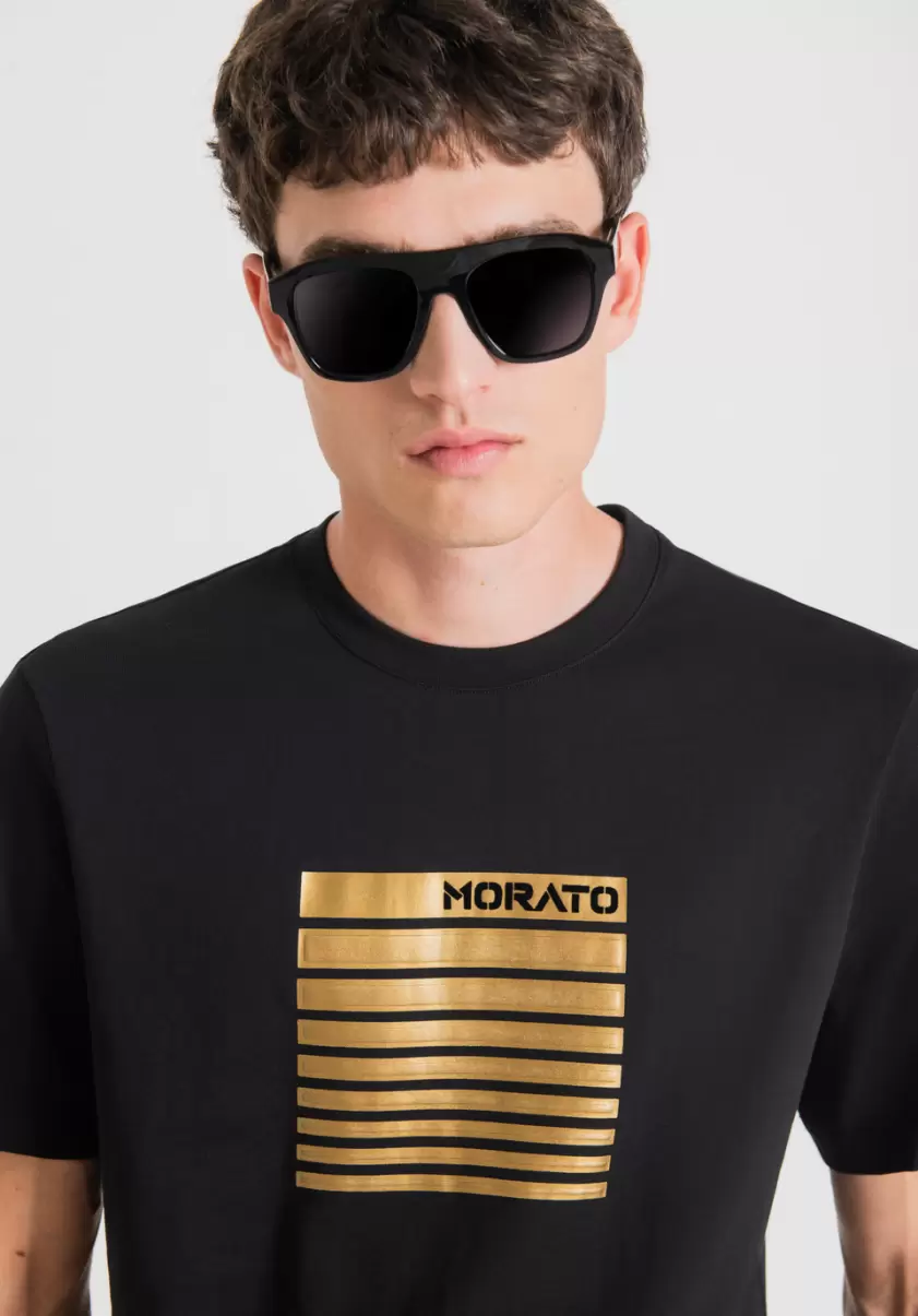 T-Shirt Regular Fit 100 % Coton Avec Impression Flock Homme T-Shirts Et Polos Antony Morato Noir - 1