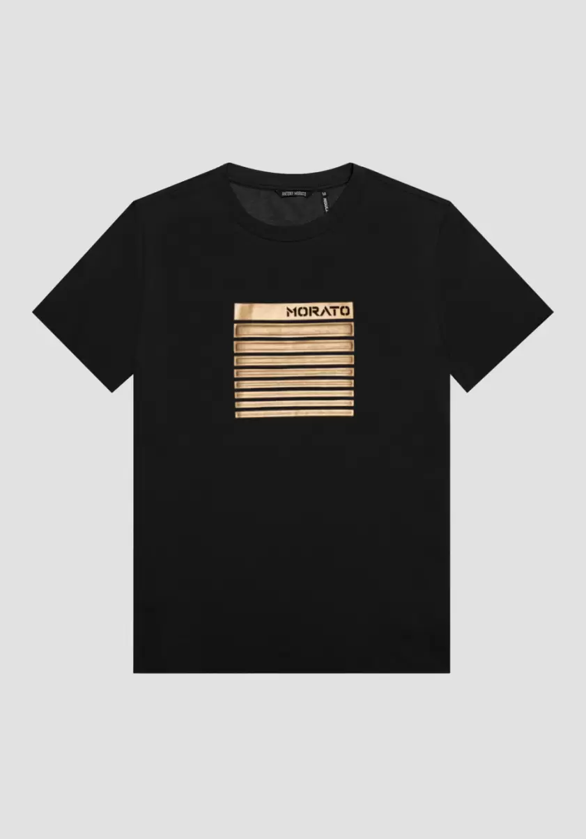 T-Shirt Regular Fit 100 % Coton Avec Impression Flock Homme T-Shirts Et Polos Antony Morato Noir - 3