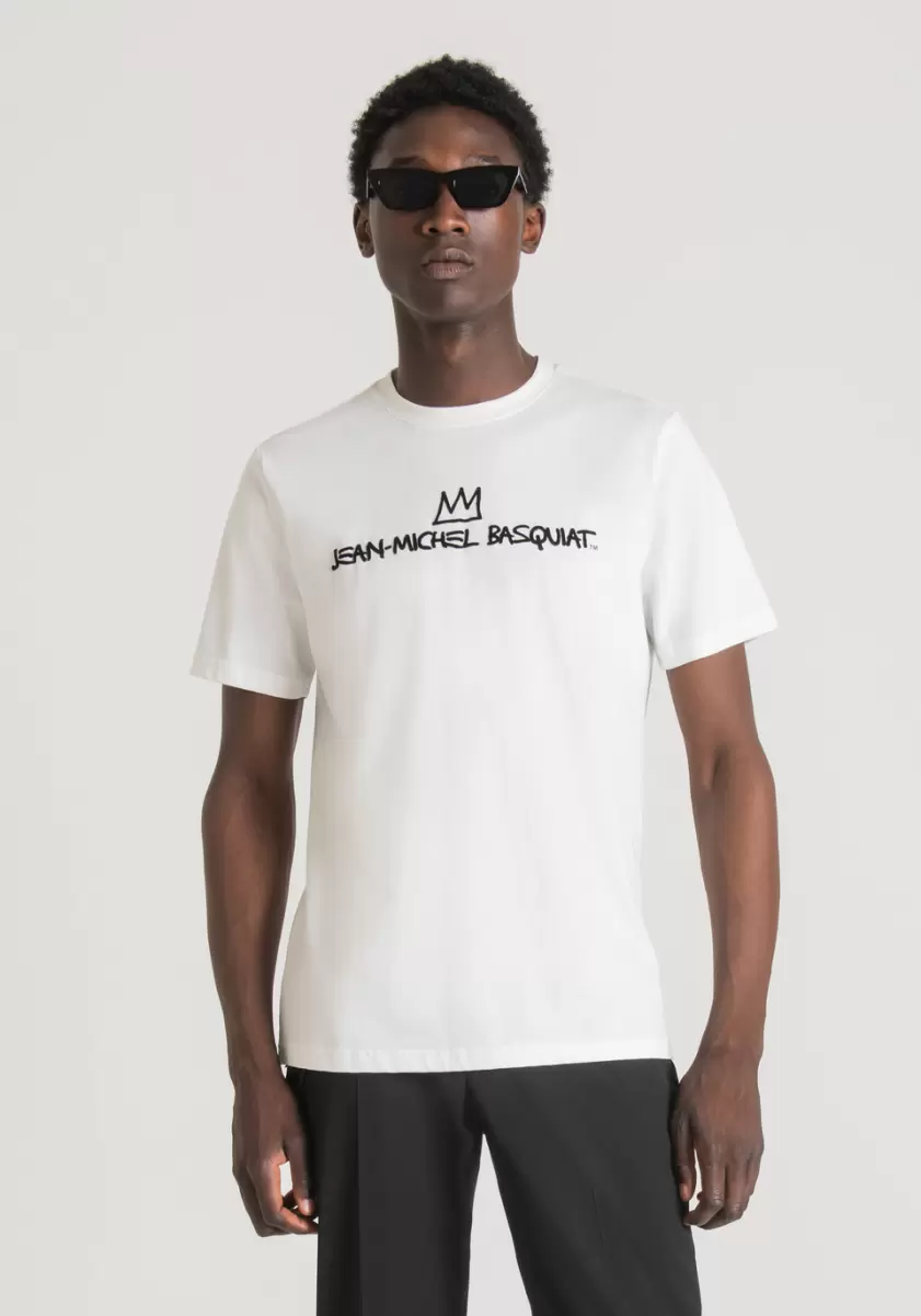 T-Shirts Et Polos Crème Homme T-Shirt Regular Fit 100 % Coton Avec Impression Basquiat Antony Morato