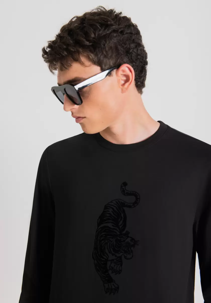 Noir T-Shirts Et Polos Homme T-Shirt Regular Fit 100 % Coton Avec Impression Tigre Antony Morato - 1