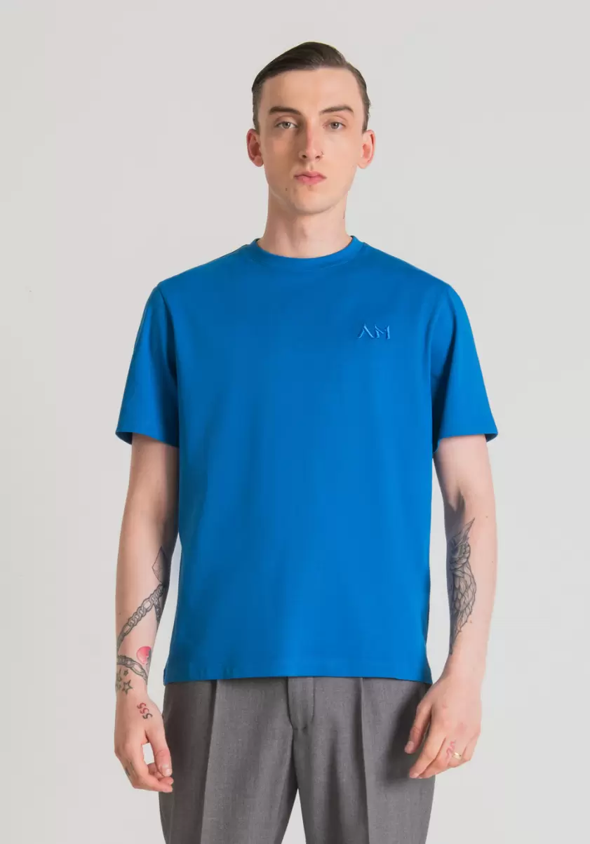 T-Shirts Et Polos Antony Morato Homme Cobalt T-Shirt Over Fit En Pur Coton Avec Logo Brodé
