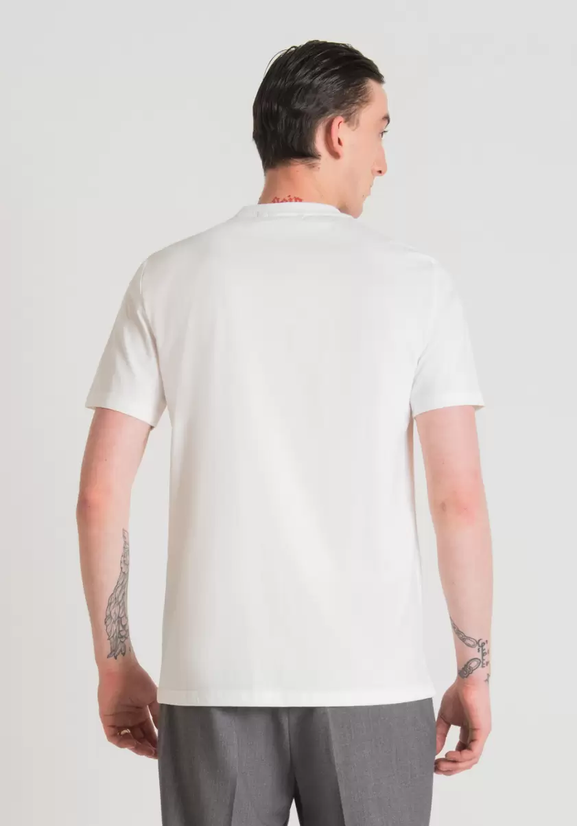 T-Shirt Regular Fit En Pur Coton Avec Imprimé Logo En Caoutchouc Crème Antony Morato Homme T-Shirts Et Polos - 1