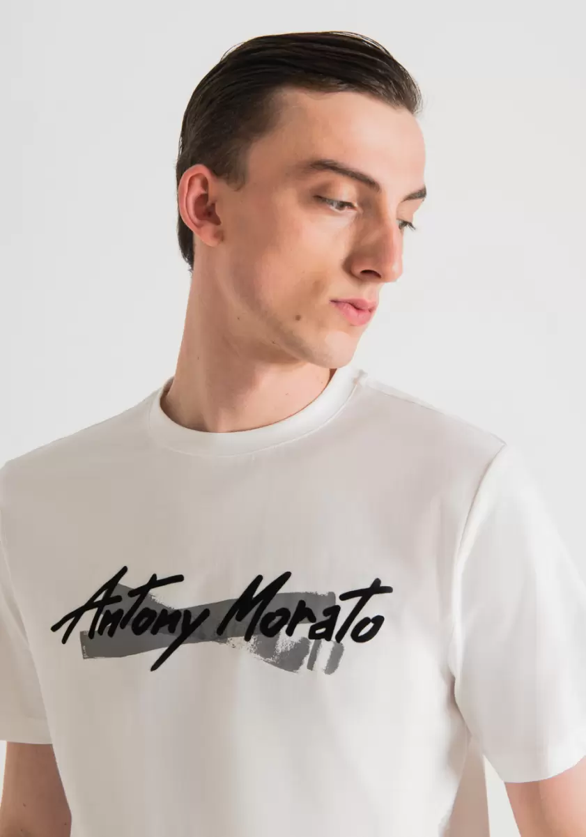 T-Shirt Regular Fit En Pur Coton Avec Imprimé Logo En Caoutchouc Crème Antony Morato Homme T-Shirts Et Polos - 2
