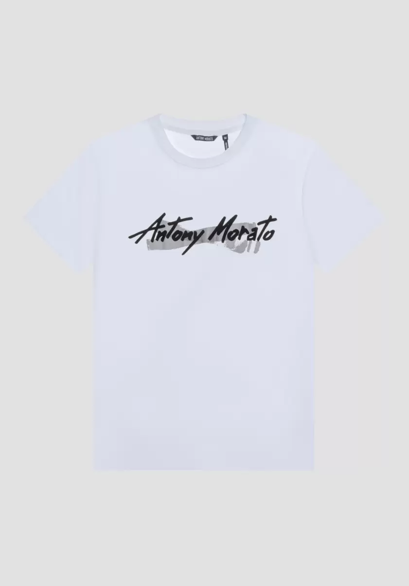 T-Shirt Regular Fit En Pur Coton Avec Imprimé Logo En Caoutchouc Crème Antony Morato Homme T-Shirts Et Polos - 3