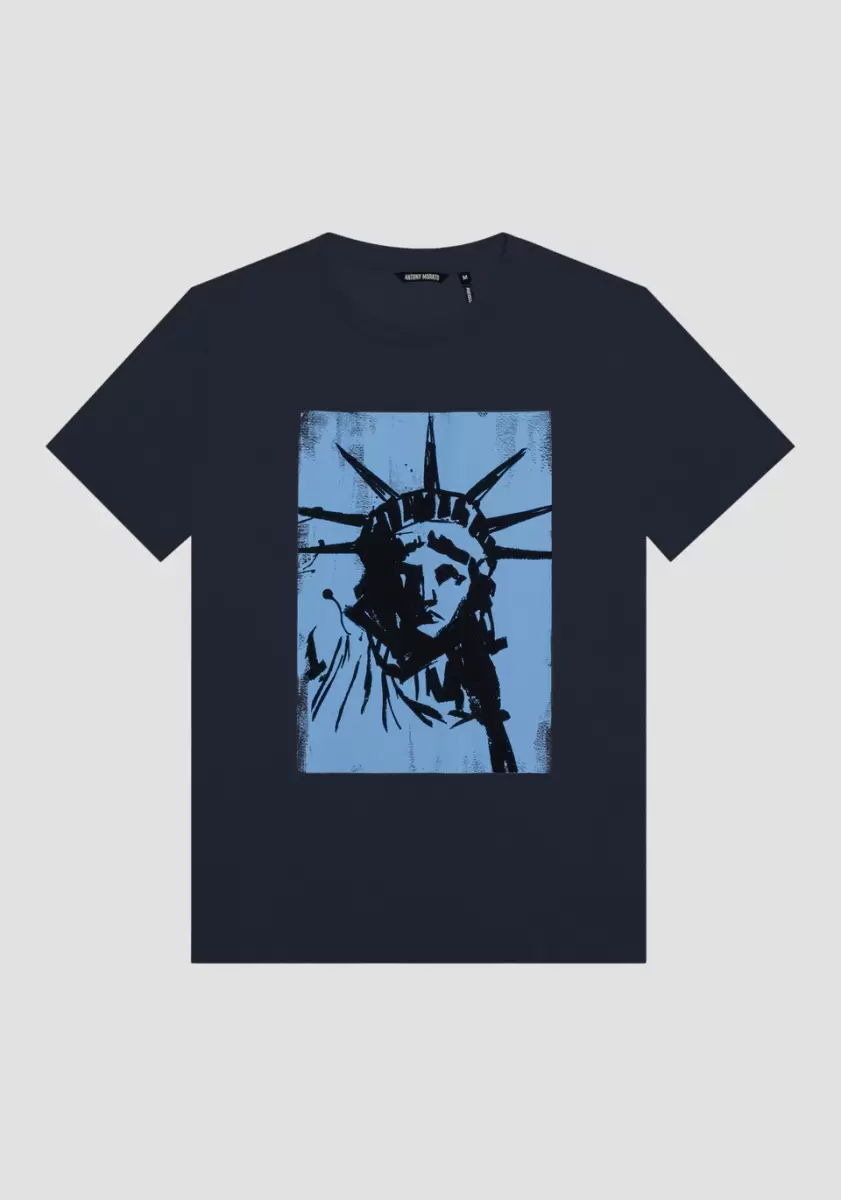 T-Shirt Regular Fit 100 % Coton Avec Imprimé Statue De La Liberté T-Shirts Et Polos Antony Morato Homme Encre Bleu - 2