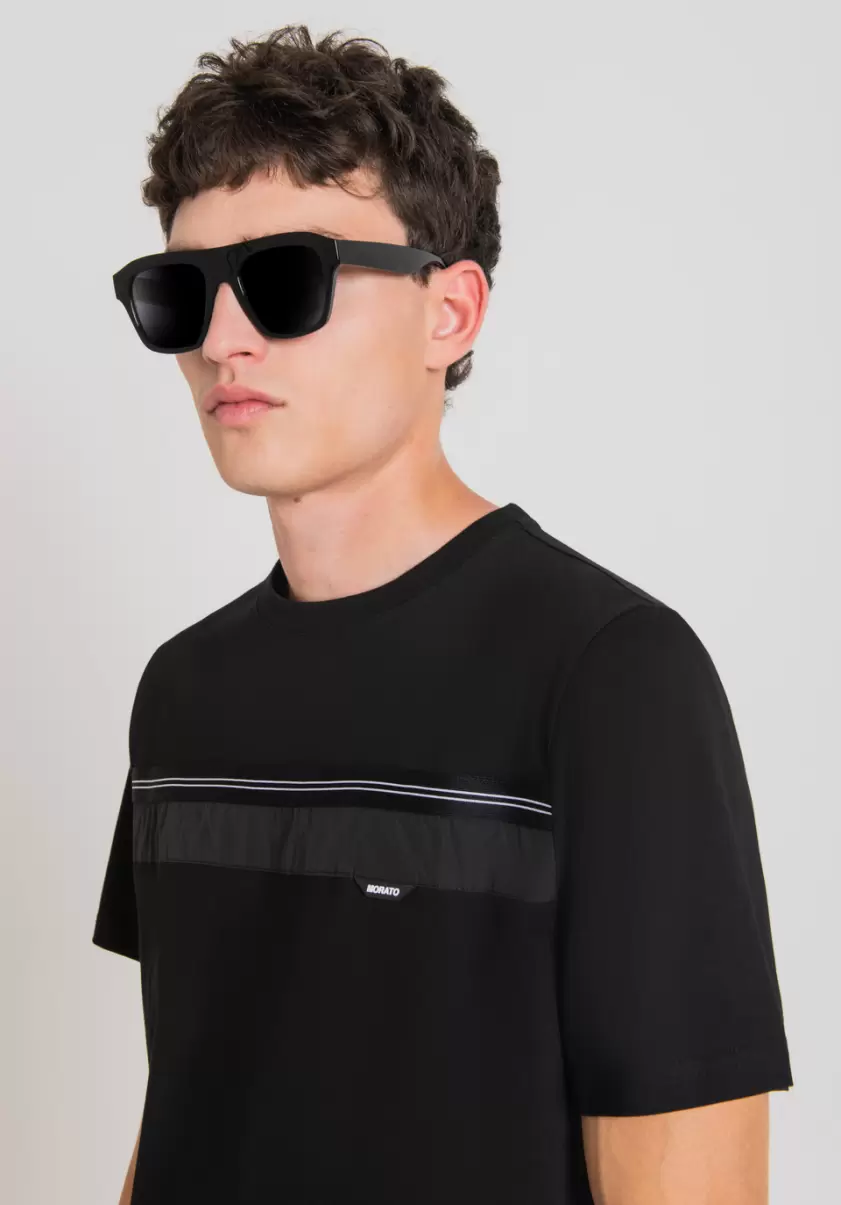 Antony Morato T-Shirt Regular Fit En Coton Doux Avec Bande Contrastante T-Shirts Et Polos Noir Homme - 1