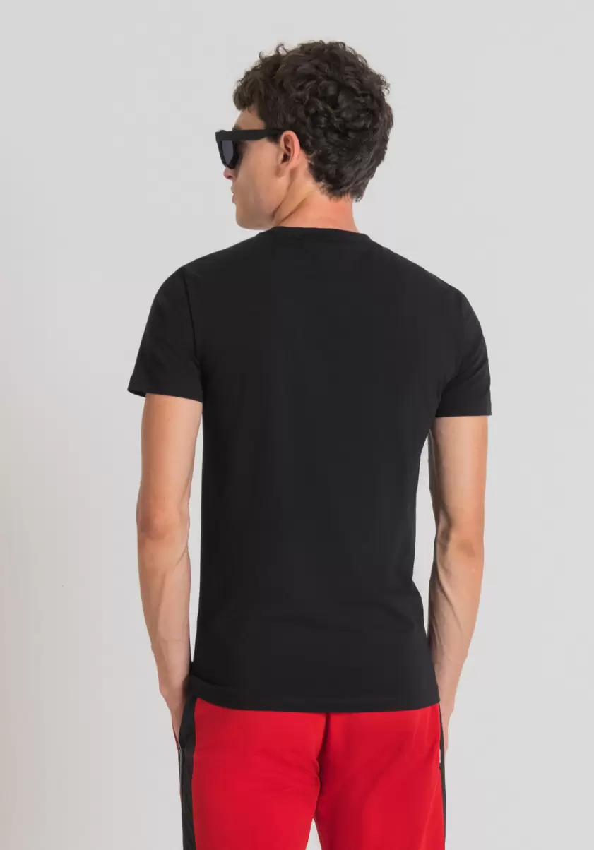 T-Shirt Super Slim Fit En Coton Stretch Avec Logo En Relief Homme Antony Morato Noir T-Shirts Et Polos - 1