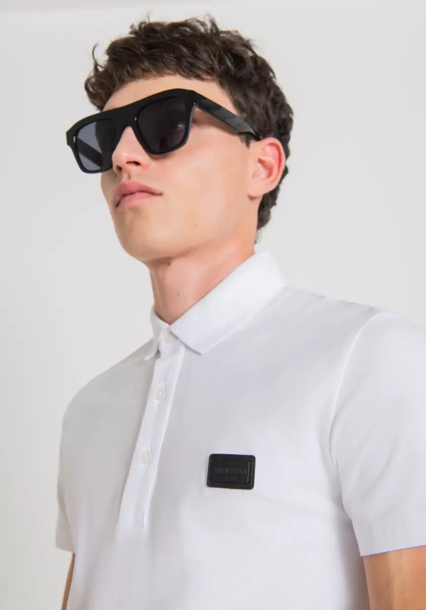 Blanc T-Shirts Et Polos Antony Morato Homme Polo Super Slim Fit En Coton Stretch Avec Plaque Logotypée - 2