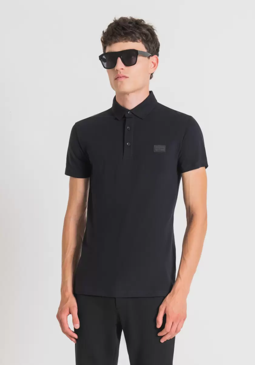 Antony Morato T-Shirts Et Polos Noir Homme Polo Super Slim Fit En Coton Stretch Avec Plaque Logotypée