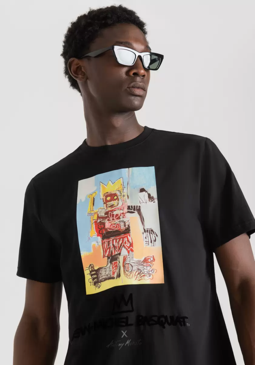 Noir T-Shirt Regular Fit En Coton Avec Impression Basquiat Antony Morato Homme T-Shirts Et Polos - 2