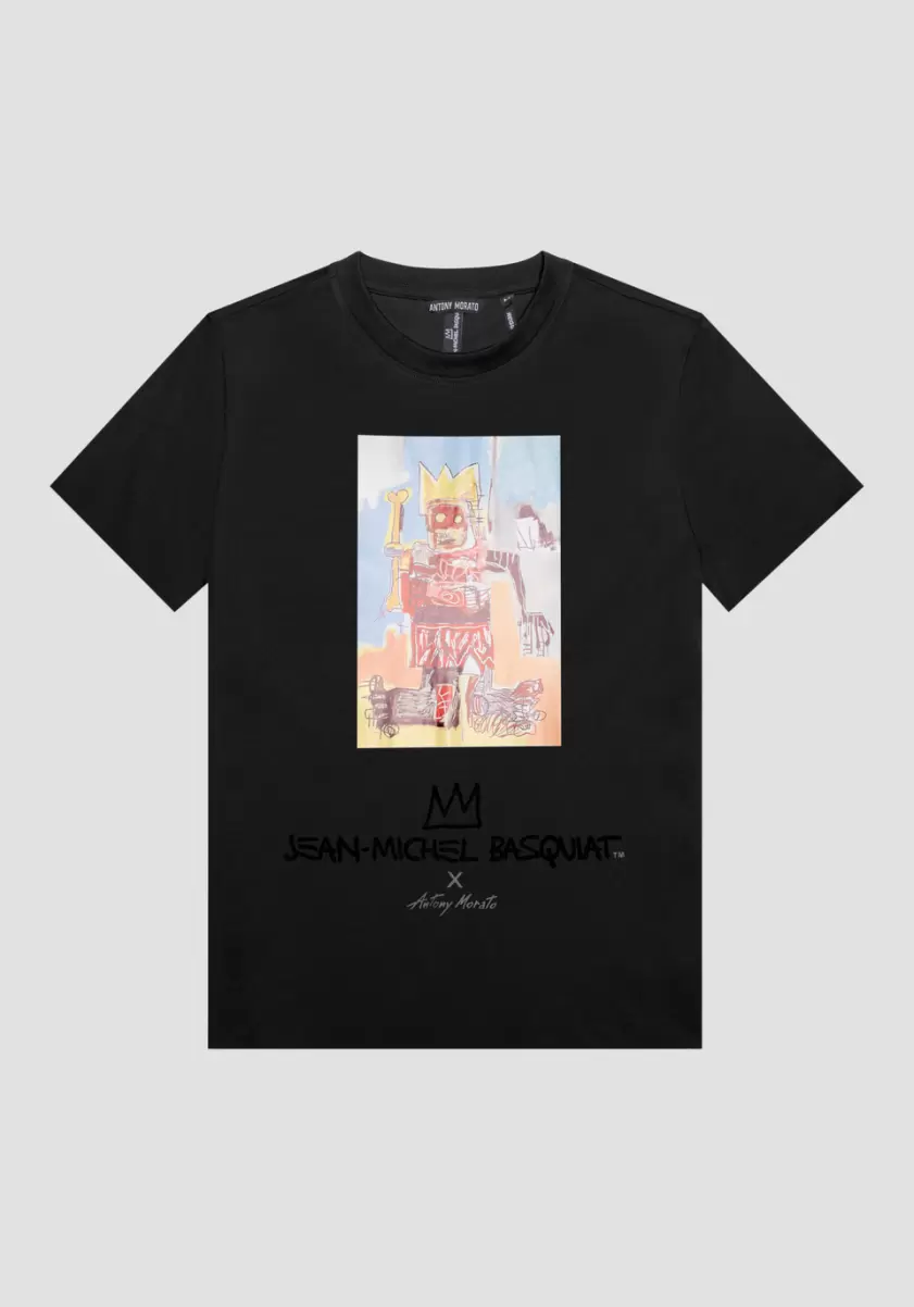 Noir T-Shirt Regular Fit En Coton Avec Impression Basquiat Antony Morato Homme T-Shirts Et Polos - 3