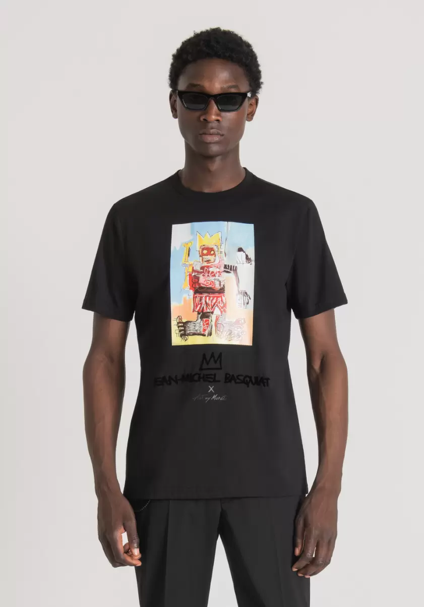 Noir T-Shirt Regular Fit En Coton Avec Impression Basquiat Antony Morato Homme T-Shirts Et Polos
