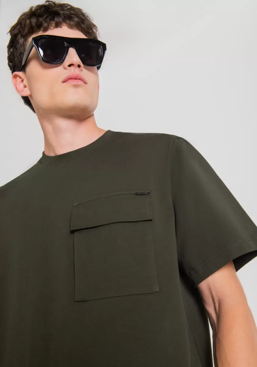 T-Shirt Oversize En Pur Coton Avec Poche Côté Cœur Homme Vert Fonce T-Shirts Et Polos Antony Morato - 2