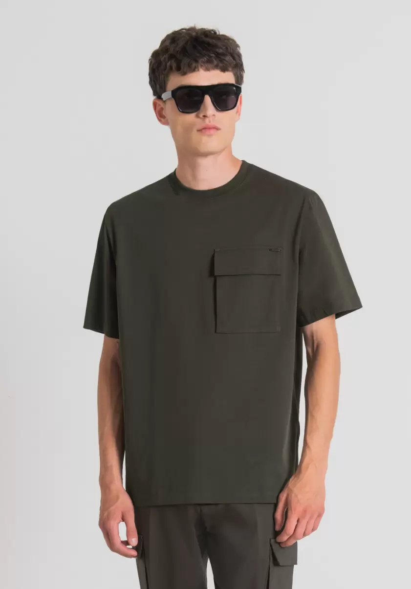 T-Shirt Oversize En Pur Coton Avec Poche Côté Cœur Homme Vert Fonce T-Shirts Et Polos Antony Morato