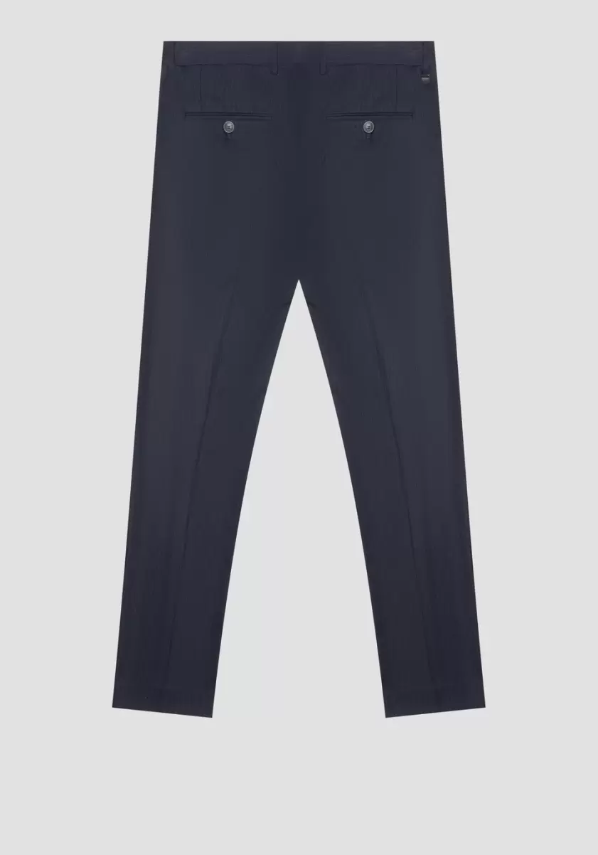 Encre Bleu Pantalon Slim Fit « Bonnie » En Tissu De Viscose Mélangée Avec Motif Rayé Antony Morato Homme Pantalons - 1