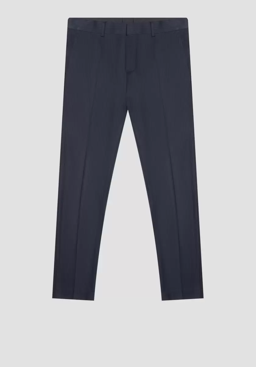 Encre Bleu Pantalon Slim Fit « Bonnie » En Tissu De Viscose Mélangée Avec Motif Rayé Antony Morato Homme Pantalons - 2
