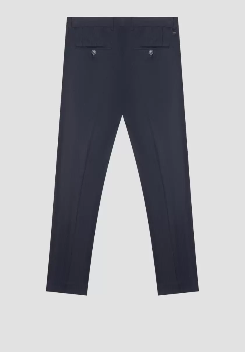 Encre Bleu Pantalon Slim Fit « Bonnie » En Tissu De Viscose Mélangée Avec Motif Rayé Antony Morato Homme Pantalons - 3