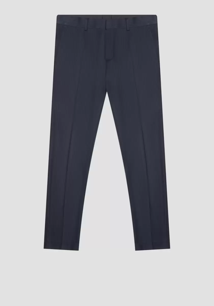 Encre Bleu Pantalon Slim Fit « Bonnie » En Tissu De Viscose Mélangée Avec Motif Rayé Antony Morato Homme Pantalons