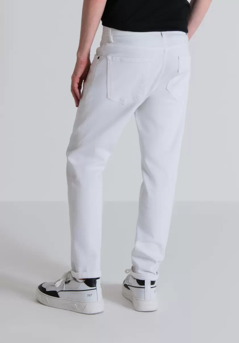 Homme Antony Morato Pantalons Crème Pantalon Slim Fit Longueur Cheville « Argon » En Sergé De Coton Stretch - 1