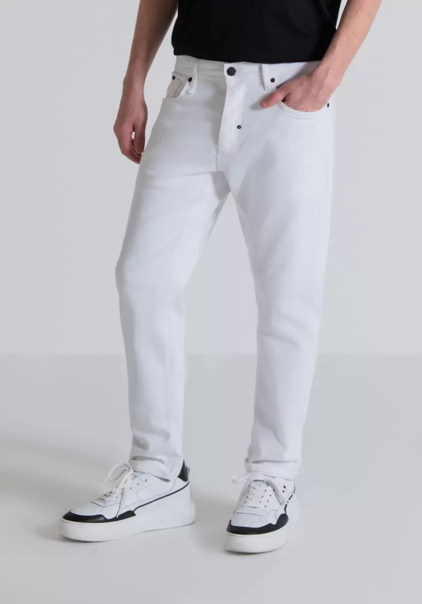 Homme Antony Morato Pantalons Crème Pantalon Slim Fit Longueur Cheville « Argon » En Sergé De Coton Stretch