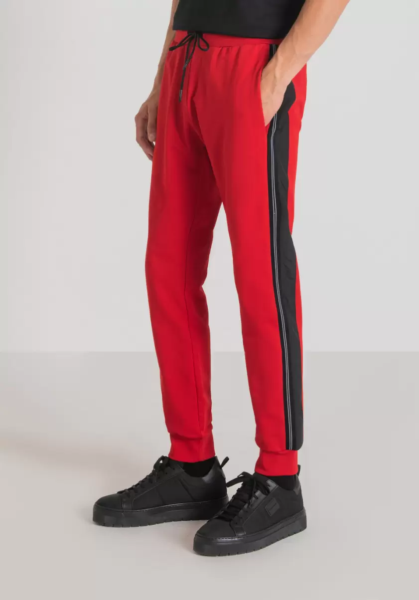 Pantalons Rouge Pantalon Molletoné Slim Fit En Coton Élastique Avec Élément Contrastant En Tissu Technique Antony Morato Homme - 1