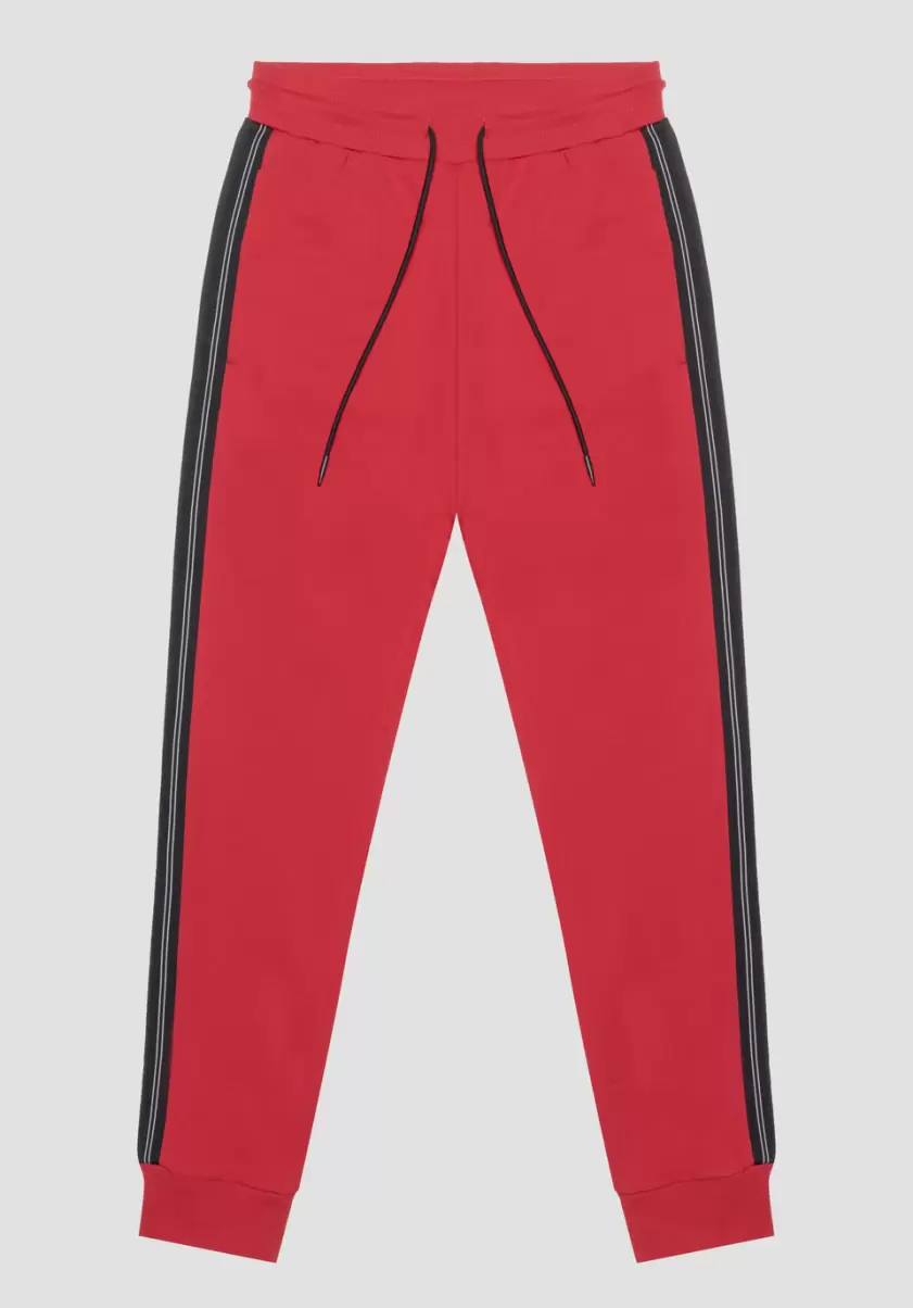 Pantalons Rouge Pantalon Molletoné Slim Fit En Coton Élastique Avec Élément Contrastant En Tissu Technique Antony Morato Homme - 4