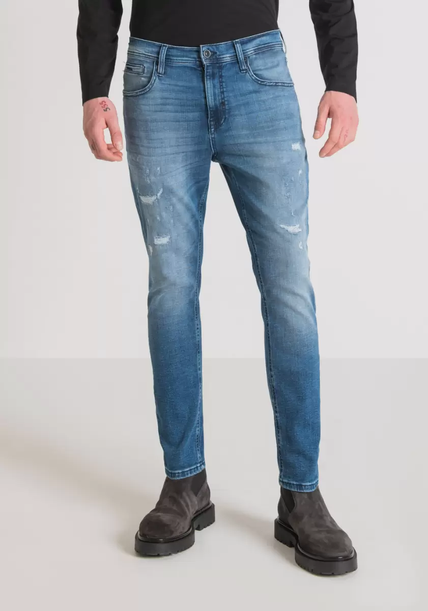 Jeans Jean Skinny Cropped Fit « Karl » En Denim Stretch Bleu Avec Délavage Clair Homme Bleu Denim Antony Morato - 1