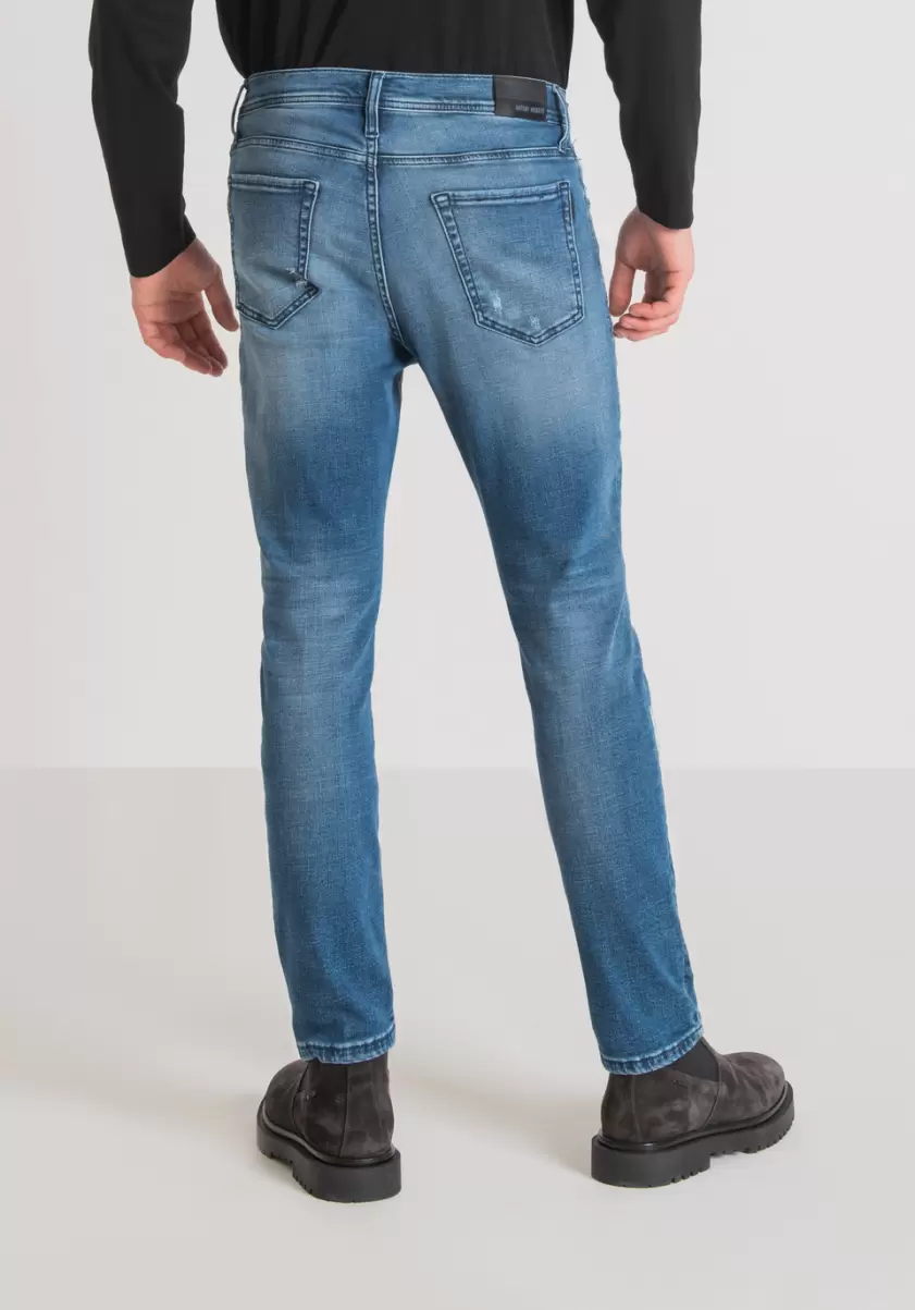 Jeans Jean Skinny Cropped Fit « Karl » En Denim Stretch Bleu Avec Délavage Clair Homme Bleu Denim Antony Morato - 2