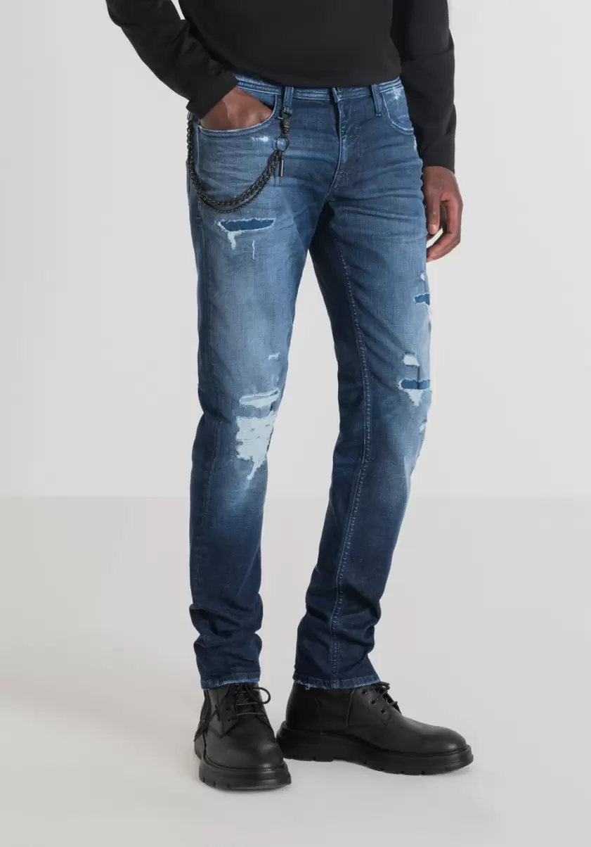 Antony Morato Jean Tapered Fit « Iggy » En Denim Stretch Délavage Moyen Jeans Bleu Denim Homme