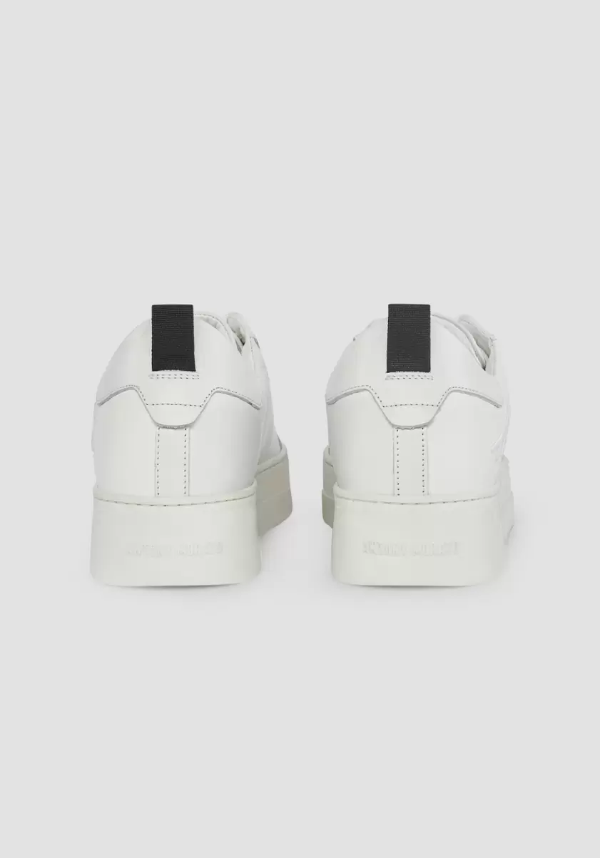 Antony Morato Baskets Sneakers Basses « Flare » 100 % Cuir Avec Logo Sur Le Côté Homme Blanc - 3