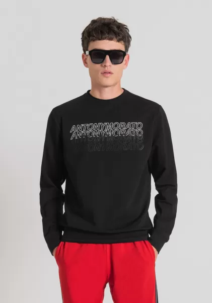 Noir Antony Morato Sweat-Shirts Sweat-Shirt Slim Fit En Coton Élastique Doux Avec Imprimé Logo En Caoutchouc De Couleur Contrastante Homme