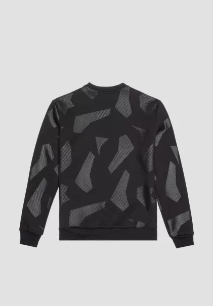 Sweat-Shirts Sweat-Shirt Regular Fit En Tissu Élastique De Viscose Mélangée Avec Imprimé Géométrique Antony Morato Homme Noir