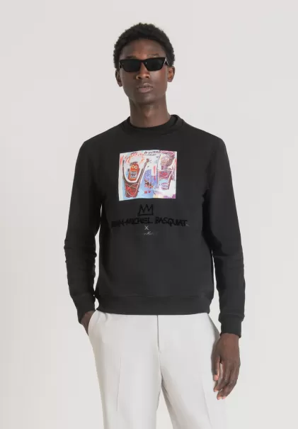 Noir Antony Morato Sweat-Shirt Regular Fit En Coton Mélangé Stretch Avec Impression Basquiat Sweat-Shirts Homme