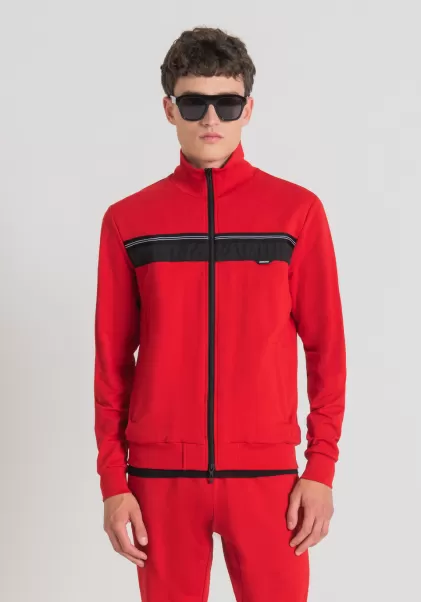 Rouge Sweat-Shirt Slim Fit À Col Montant En Coton Élastique Doux Et Poches Avant Dissimulées Antony Morato Homme Sweat-Shirts