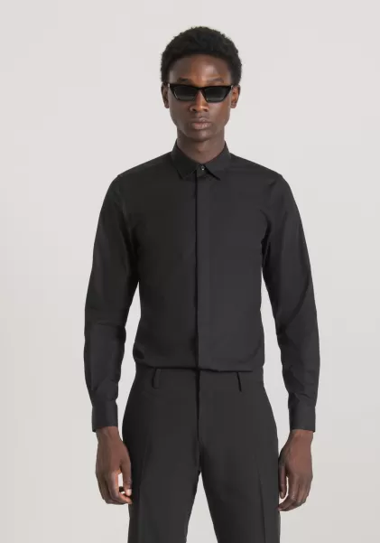 Chemise Slim Fit « London » En Coton Easy Iron Avec Boutonnage Dissimulé Noir Homme Chemises Antony Morato