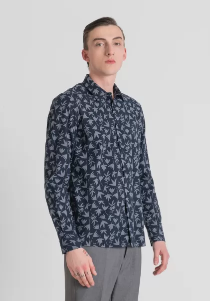 Encre Bleu Antony Morato Homme Chemises Chemise Regular Fit « Barcelona » En Coton Mélangé Imprimé