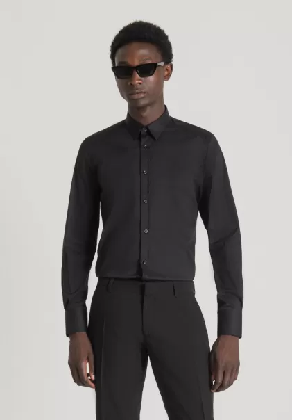 Homme Noir Chemises Antony Morato Chemise Super Slim Fit « Milano » En Popeline De Coton Mélangée Stretch