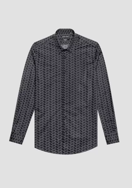 Homme Antony Morato Ciment Chemises Chemise Slim Fit « Napoli » 100 % Coton Avec Micro-Motif