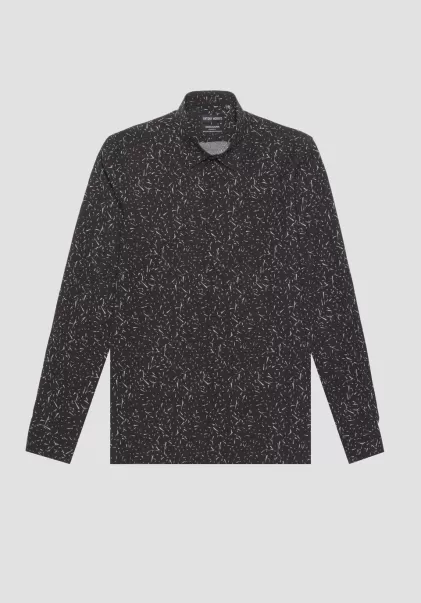 Homme Antony Morato Noir Chemises Chemise Regular Straight Fit « Barcelona » En Coton Mélangé Avec Motif All Over
